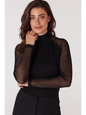 Juffrouw Jansen T-shirt INEZ W23 V109 TOP WITH MESH 000999 BLACK
