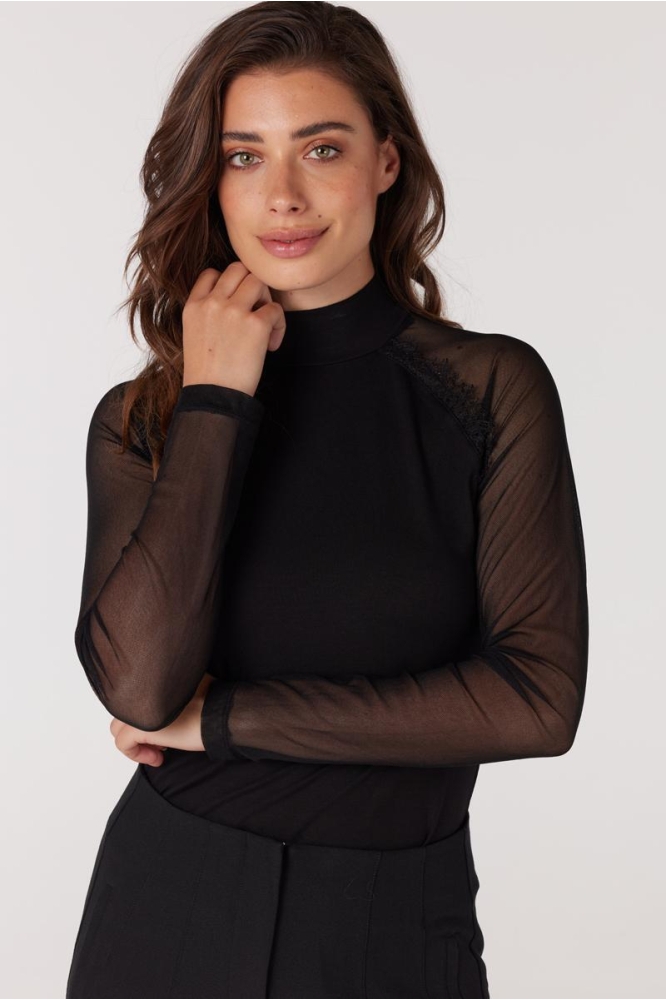 INEZ W23 V109 TOP WITH MESH 000999 BLACK