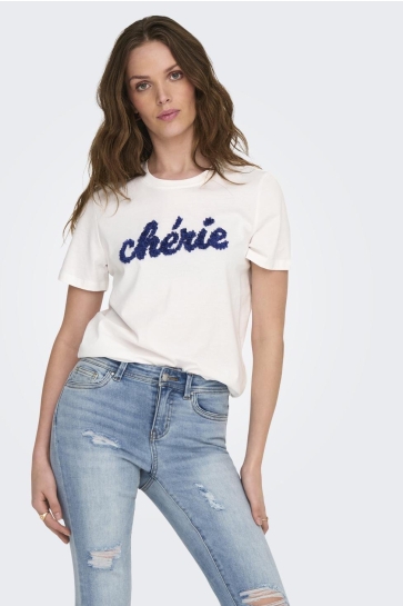 Only T-shirt ONLLUCIA LIFE REG S/S SLIT TOP BOX 15324070 CLOUD DANCER/CHERIE