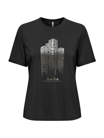 Only T-shirt ONLFREE LIFE REG S/S CITY TOP BOX J 15324129 BLACK/NEW YORK