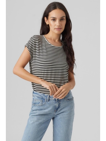 Vero Moda T-shirt VMAVA PLAIN SS TOP STRIPE GA JRS NOOS 10284469 Black/PRISTINE