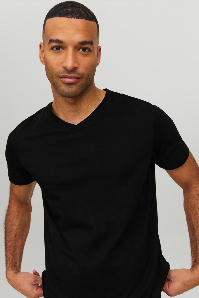 JJEORGANIC BASIC TEE SS V-NECK NOOS 12156102 BLACK