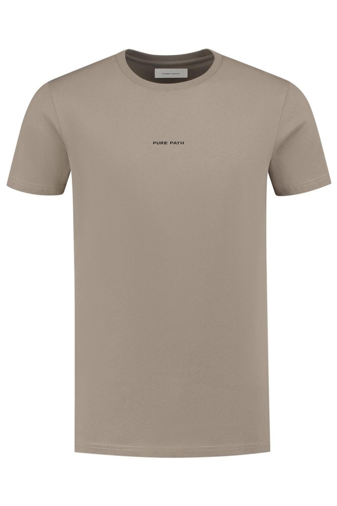 Pure Path taupe heren t-shirt | Vooraanzicht
