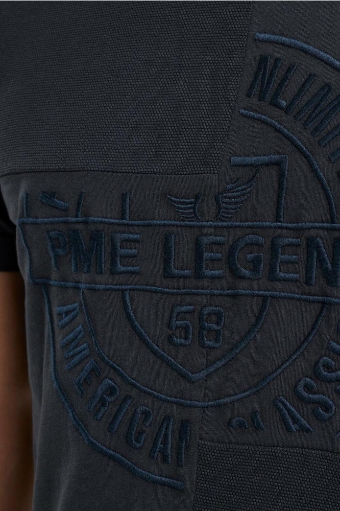 PME legend blauwe heren t-shirt | Close up