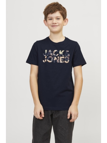 Jack & Jones Junior T-shirt JJEJEFF CORP LOGO TEE SS O-NECK SN 12250800 Navy Blazer Detail/Flower