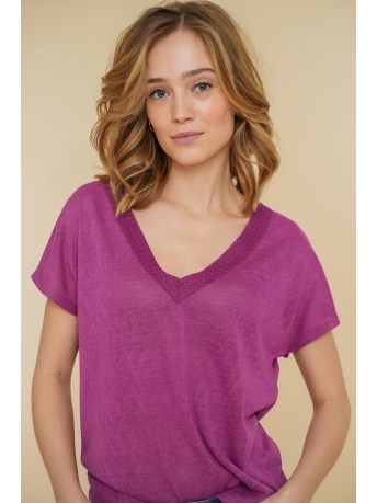Garcia T-shirt T SHIRT MET LINNENLOOK 42400 24 Purple