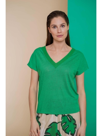 Geisha T-shirt T SHIRT MET LINNENLOOK 42400 24 Green