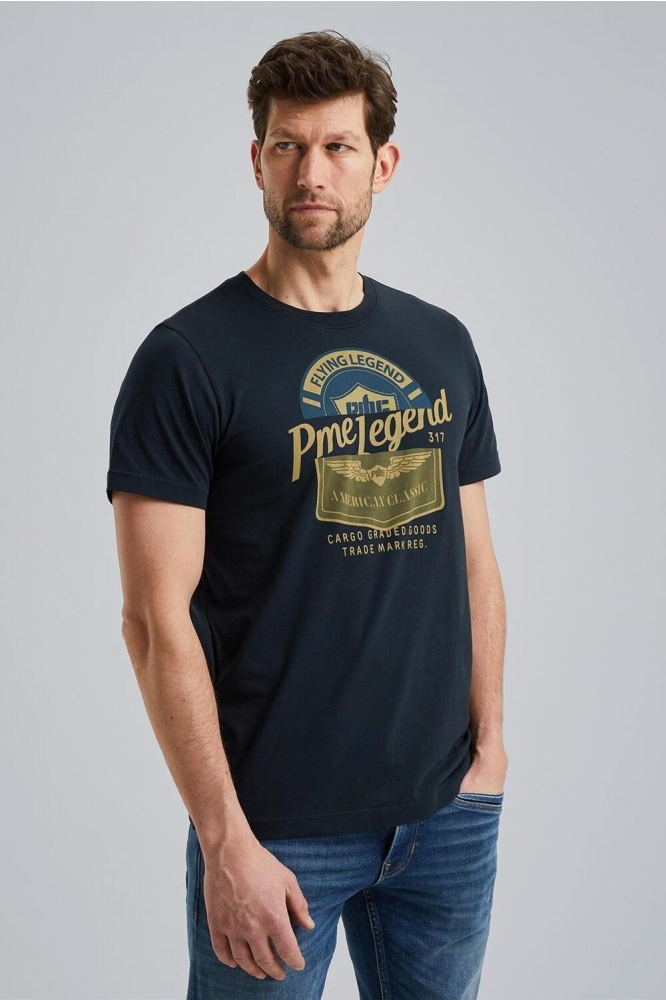 PME legend blauwe heren t-shirt | Model vooraanzicht
