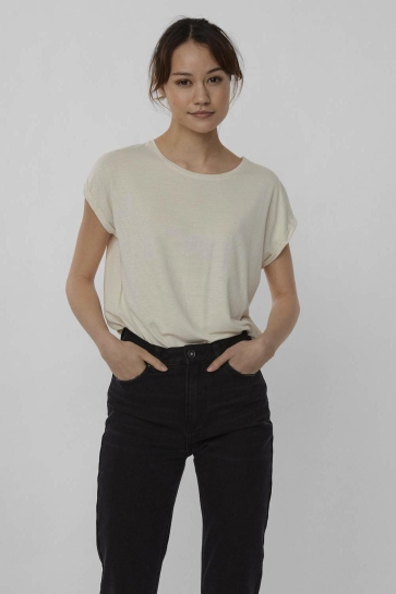 Vero Moda T-shirt VMLAVA GLITTER SS TOP STRIPE GA JRS 10250488 OATMEAL/GOLD LUREX