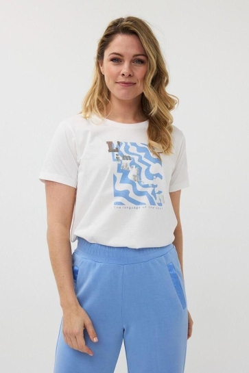EsQualo T-shirt T SHIRT FOIL PRINT SP25.05015 961 OFF WHITE/BLUE