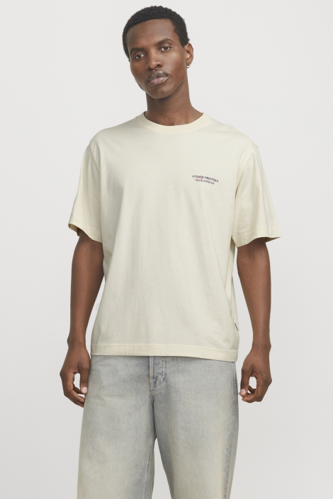 Jack & Jones ecru heren t-shirt | Model vooraanzicht