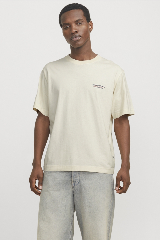 Jack & Jones ecru heren t-shirt | Model vooraanzicht