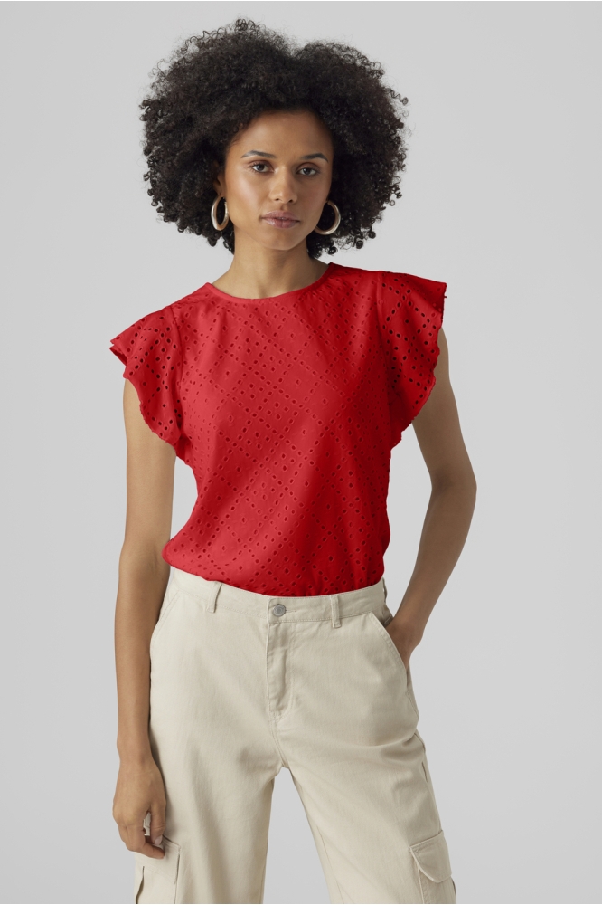 Vero Moda rode dames t-shirt | Model vooraanzicht