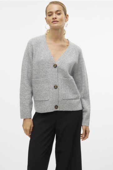 Vero Moda Vest VMBOOM LS V-NECK BUTTON CARDIGAN GA 10320457 LIGHT GREY MELANGE