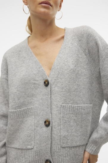 Vero Moda VMBOOM LS V-NECK BUTTON CARDIGAN GA 10320457 LIGHT GREY MELANGE