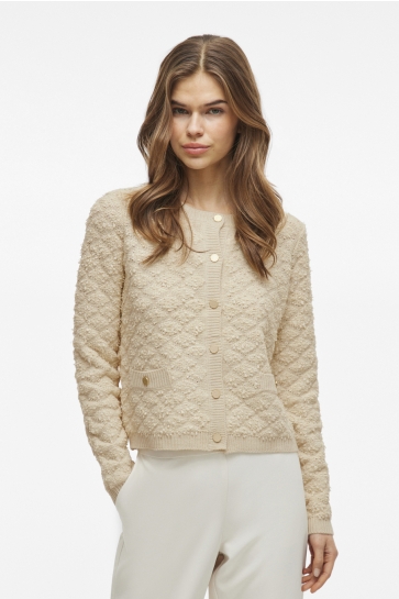 Vila Vest VIINEYAH O-NECK L/S BUTTON KNIT CAR 14104613 BIRCH/GOLD BUTTO