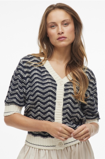 Vila Vest VIARIN 2/4 BUTTON KNIT CARDIGAN 14104632 BIRCH/NAVY BLAZE