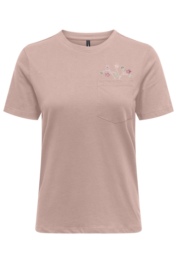 Only T-shirt ONLPOLLY LIFE REG S/S POCKET TOP BO 15317989 Rose Smoke/Flower bouquet