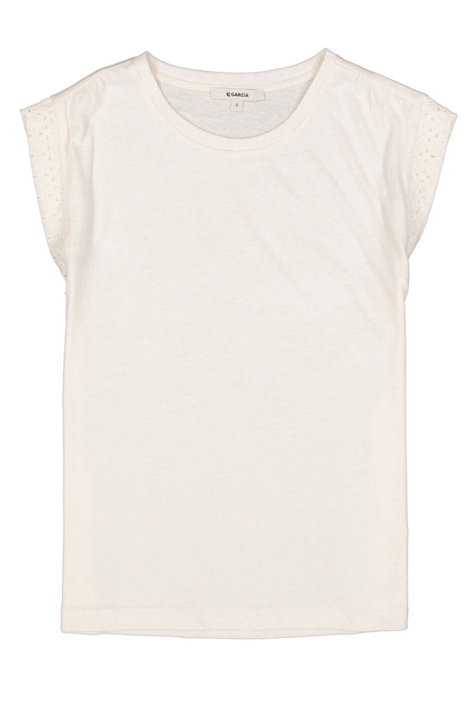 Garcia ecru dames t-shirt | Vooraanzicht