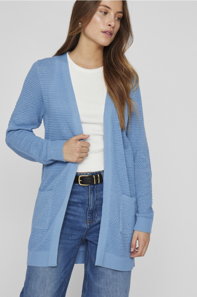 Vila blauwe dames vest | Model vooraanzicht