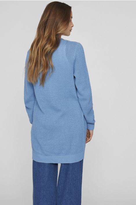 Vila blauwe dames vest | Model achteraanzicht