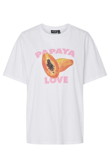 Pieces T-shirt PCTHEA SS PRINTED T-SHIRT BC 17157114 BRIGHT WHITE/PAPAYA