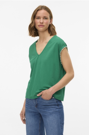 Vero Moda T-shirt VMVIPS SS AVA V-NECK TOP JRS GA 10327099 BOSPHORUS