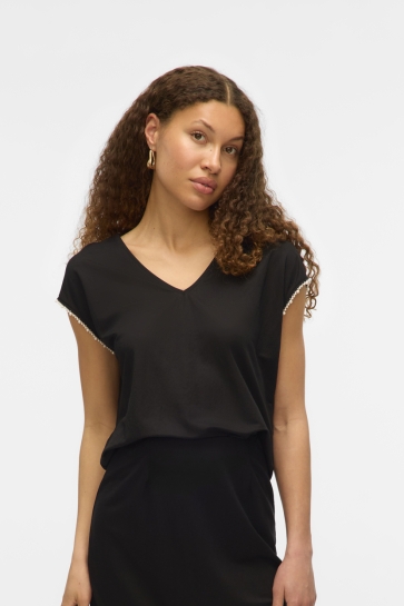 Vero Moda T-shirt VMVIPS SS AVA V-NECK TOP JRS GA 10327099 BLACK/SOLID