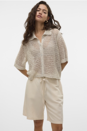 Vero Moda Vest VMLEILANI GLITTER 2/4 POLONECK CARD 10327753 Birch/W. SILVER