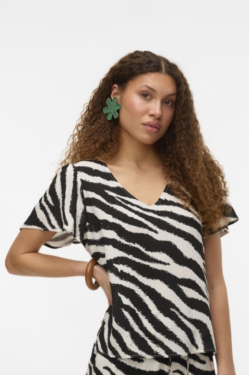 Vero Moda T-shirt VMEASY JOY V-NECK SS BLOUSE WVN GA 10307987 BIRCH/ZEBRA
