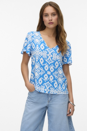 Vero Moda T-shirt VMEASY JOY V-NECK SS BLOUSE WVN GA 10307987 IBIZA BLUE/PENNY