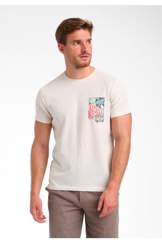 Gabbiano beige heren t-shirt | Model vooraanzicht
