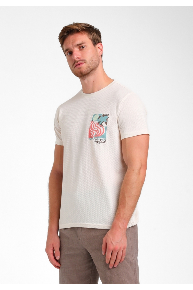 Gabbiano beige heren t-shirt | Model zijaanzicht