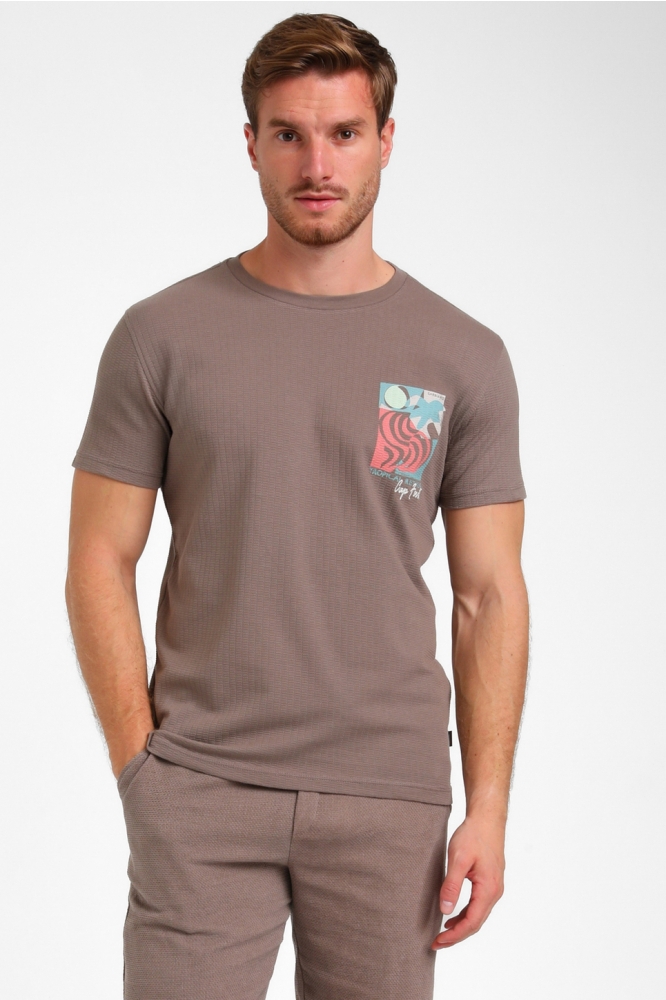 Gabbiano taupe heren t-shirt | Model vooraanzicht