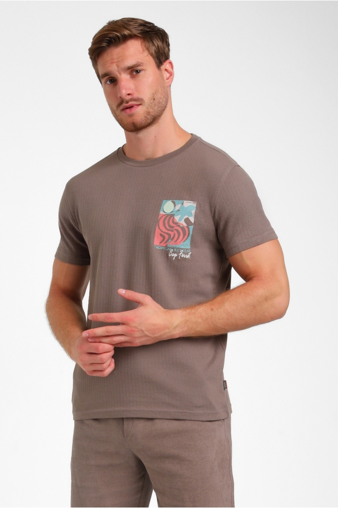 Gabbiano taupe heren t-shirt | Model vooraanzicht