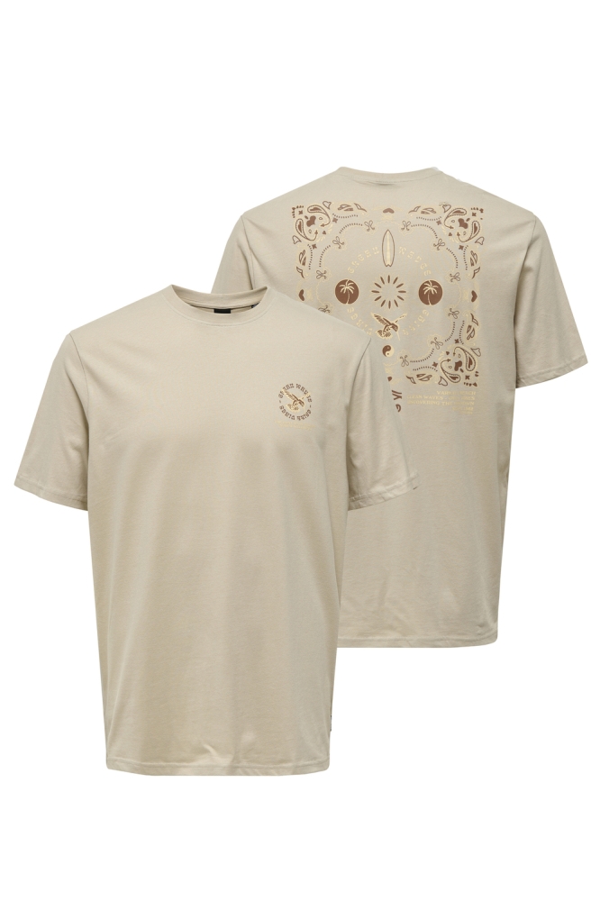 Only & Sons beige heren t-shirt | Vooraanzicht