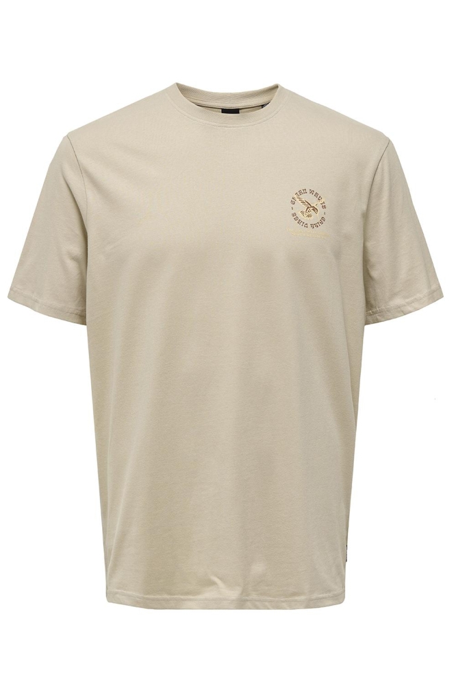 Only & Sons beige heren t-shirt | Vooraanzicht