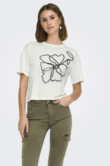 Jacqueline de Yong T-shirt JDYSTAY S/S PRINT TOP JRS 15342603 CLOUD DANCER/FLOWER ATTACHMENT