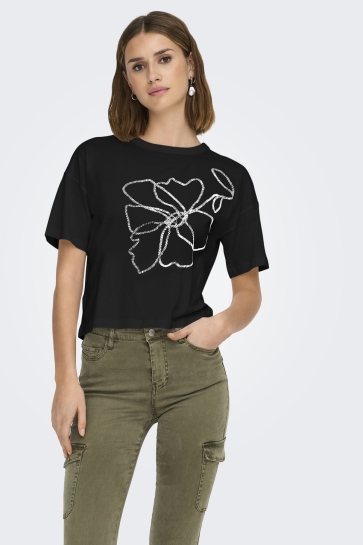 Jacqueline de Yong T-shirt JDYSTAY S/S PRINT TOP JRS 15342603 BLACK/WHITE FLOWER