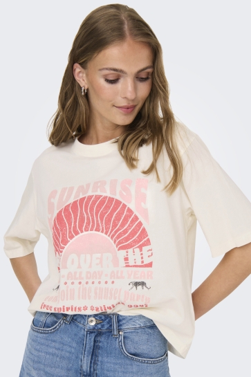 Jacqueline de Yong T-shirt JDYCARLA S/S WASHED PRINT TOP JRS 15341561 CLOUD DANCER/ SUNRISE