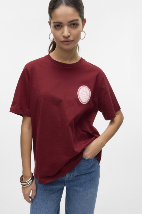 Vero Moda bordeaux dames t-shirt | Model vooraanzicht