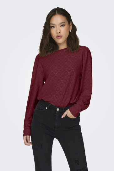 Jacqueline de Yong T-shirt JDYCATHINKA L/S BELLSLEEVE TOP JRS 15320573 Cabernet