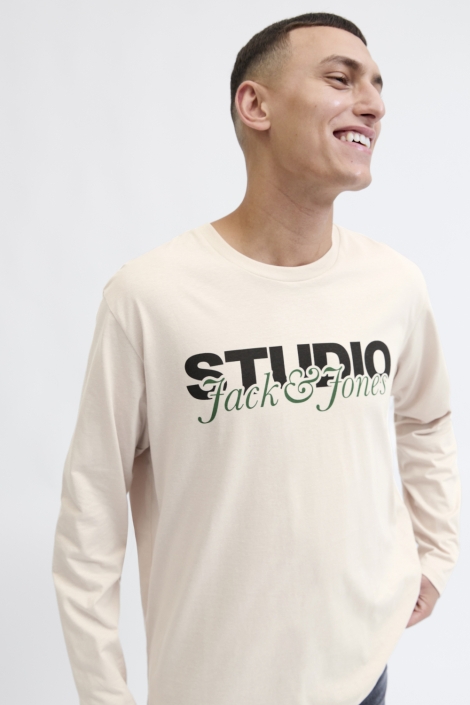 Jack & Jones beige heren t-shirt | Close up