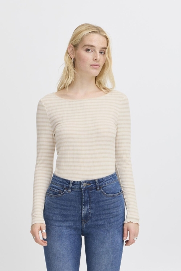 Ichi T-shirt IHCELLA LS 20122819 204496 OATMEAL STRIPE