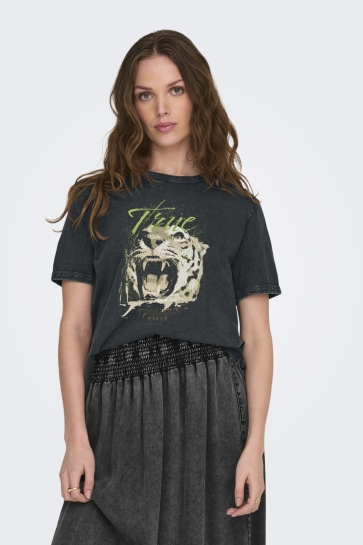 Jacqueline de Yong T-shirt JDYFAROCK ELINA S/S PRINT TOP JRS 15295583 BLACK/TRUE