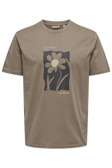 Only & Sons T-shirt ONSMAX LIFE FLOWER REG SS TEE VD 22034655 WALNUT/FLOWER WALNUT