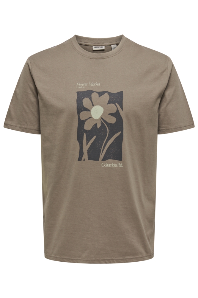 Only & Sons taupe heren t-shirt | Vooraanzicht