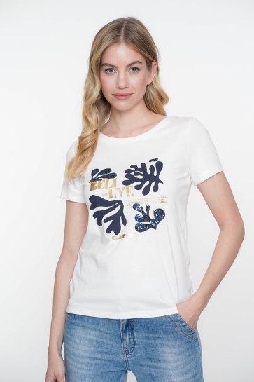 Geisha T-shirt T SHIRT MET FOIL PRINT 52114 41 10 OFFWHITE/NAVY