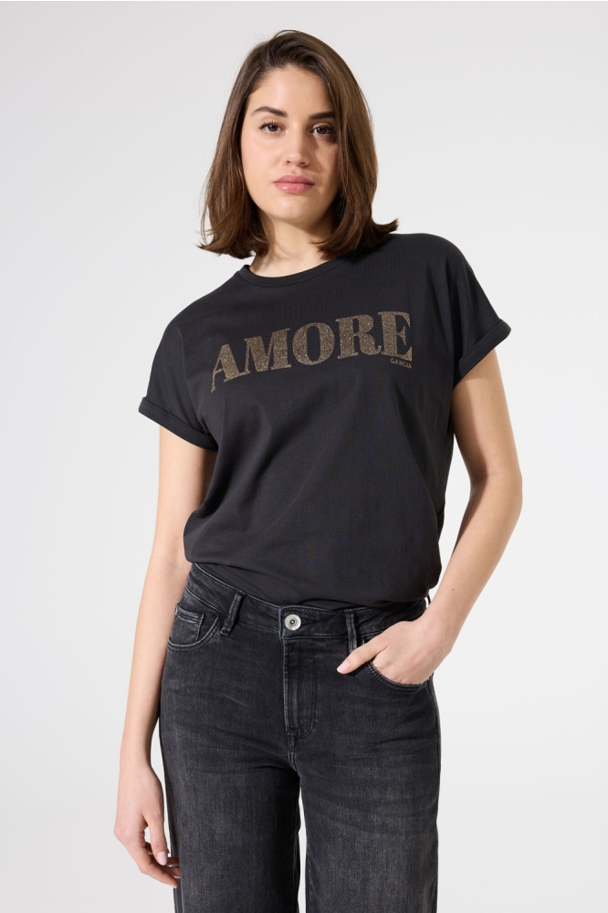 Garcia grijze dames t-shirt | Model vooraanzicht