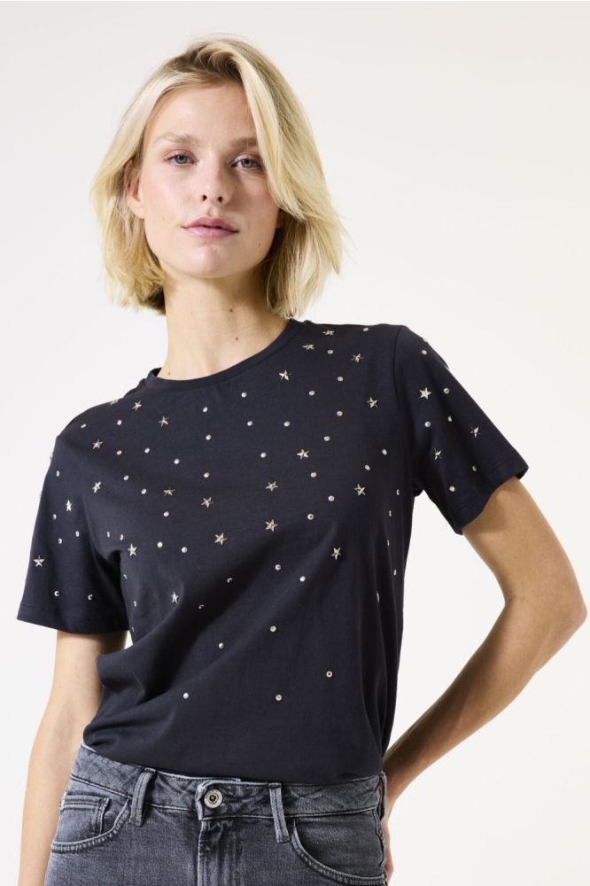 Garcia grijze dames t-shirt | Model vooraanzicht